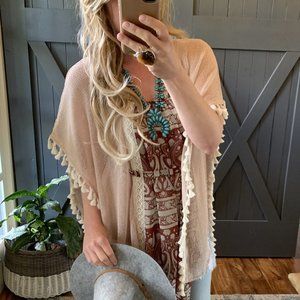New Boutique Boho Fringe Hem Lace Crochet Belted Top Blouse